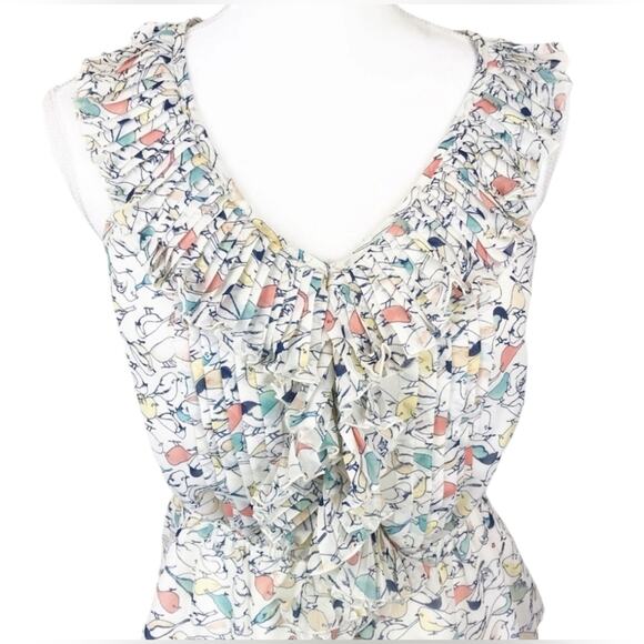 LC Lauren Conrad Bird Print Ruffled Sleeveless Blouse with Elastic Waist Small - Picture 3 of 12